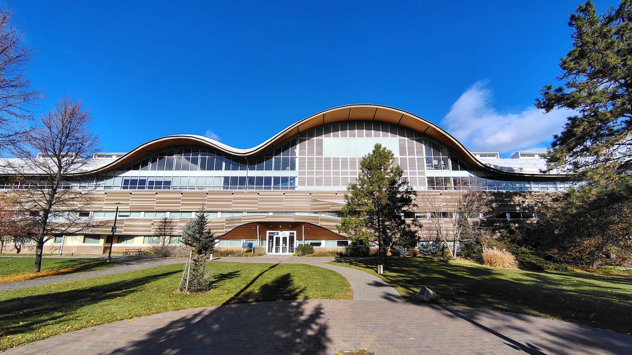 The main entrance to Thompson Rivers University, summer.